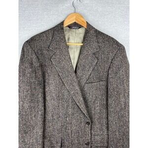 Harris Tweed The Art Co Brown Herringbone Wool Blazer Sport Coat‎ 42 Mens USA